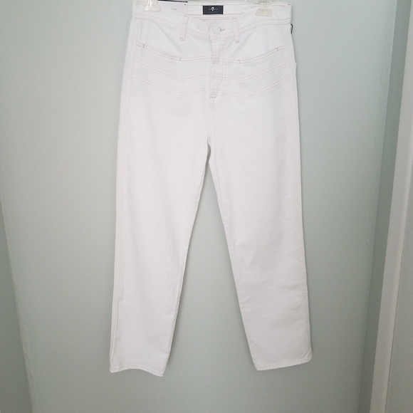 7 For All Mankind High Waisted Cropped Straight in Clean White Size 28 - Picture 6 of 13